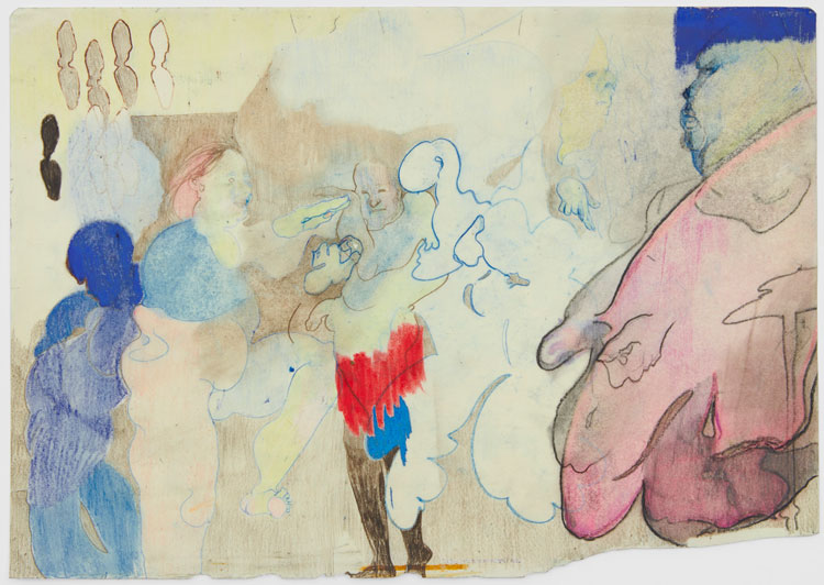 Cat Roissetter, King’s Maid’s Dream, 2020. Colour pencil, graphite, crayon, on olive oil primed paper, 29.7 x 42 cm. © the artist.