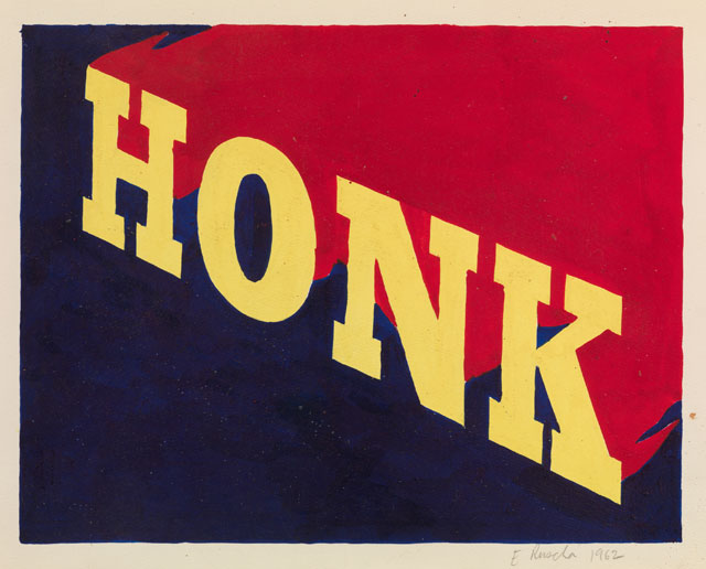 Ed Ruscha. HONK, 1962. Drawing, acrylic paint on paper, 27.9 x 35.2 cm. Collection: Scottish National Gallery of Modern Art. Artist Rooms National Galleries of Scotland and Tate. Acquired jointly through The d