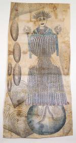 Martín Ramírez. Untitled (Madonna) c. 1948-63 pencil and crayon on pieced paper 79 x 41 in Collection of Ann and James Harithas Photo courtesy Phyllis Kind Gallery, New York