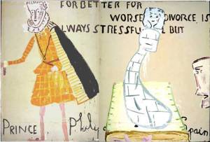 Rose Wylie. <em>Lords and Ladies,</em> 2007&ndash;9. Oil on canvas, 211 cm x 313 cm. Image courtesy of UNION, London.