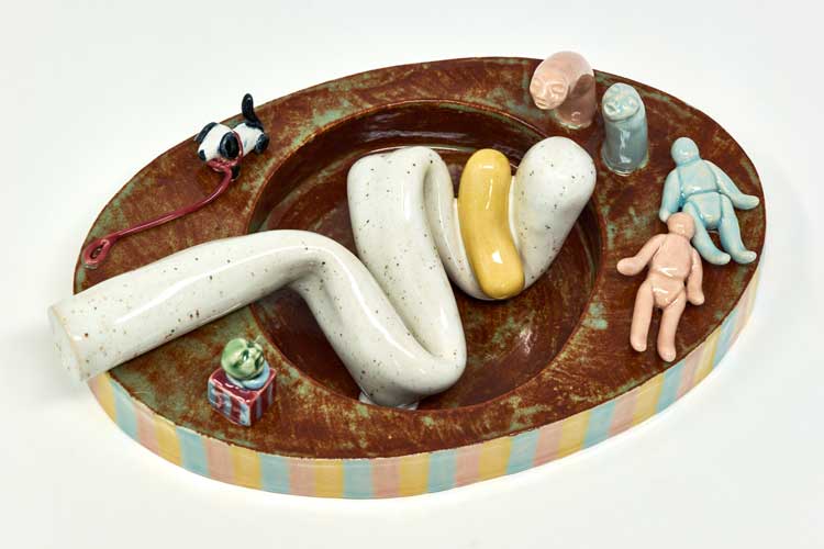 Holly Stevenson, Sibling Displacement, 2025. Ceramic: glazed stoneware: Unique work from the series Sigmund Freud’s Ashtray.