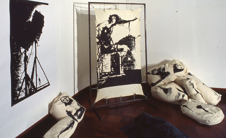 Elaine Shemilt, Tension, 1995. Screen print on latex,198 x 2013 x 274. Installation at Cooper Gallery, Dundee. Image courtesy and copyright the artist.