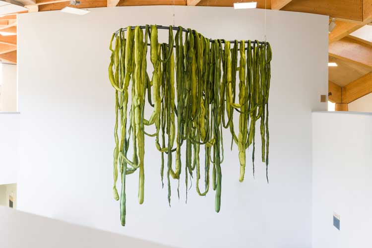 Ingela Ihrman, Sea Belt, 2019. Dyed silk based on Ulva Intestinalis - a thin, tubular algae, commonly known as ‘mermaid’s necklace’ or ‘gut weed’. Image courtesy Eden Project.