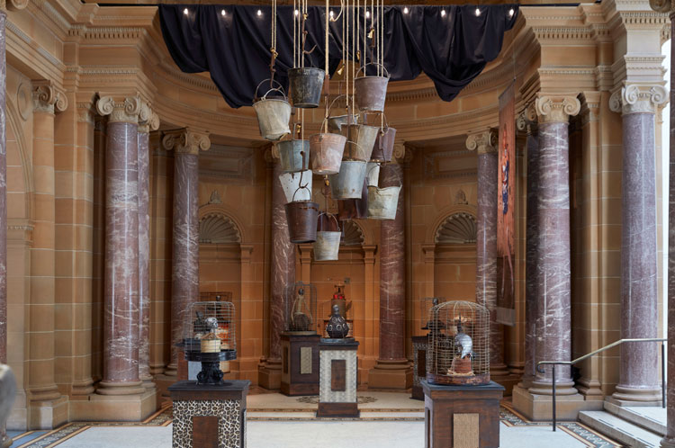 Karla Dickens, A Dickensian Circus, 2020. Installation view for the 22nd Biennale of Sydney (2020), Art Gallery of New South Wales. Commissioned by the Biennale of Sydney with generous support from the Australia Council for the Arts, Copyright Agency’s Cultural Fund, Create NSW, and generous assistance from Justine and Damian Roche. Courtesy the artist & Andrew Baker Art Dealer, Brisbane. Photograph: Zan Wimberley.