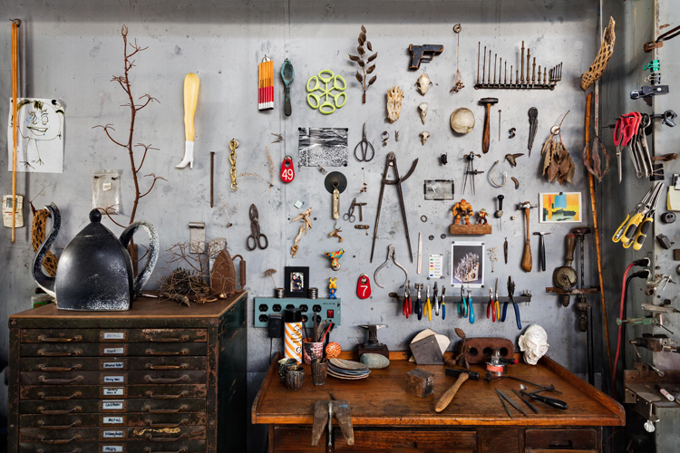 Interior of the artist’s studio, 2017, courtesy of the artist. Photo: Scott Allen at Hang the Moon Photography.