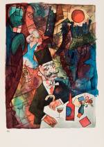 George Grosz. Der Mädchenhändler (Whore Monger), 1918. From: Ecce Homo, publ. 1923. Coloured offset print. © Museum der Moderne Salzburg. © Bildrecht Wien. 
Photograph: Hubert Auer.