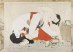Unknown Artist, <em>Woman and man with oysters</em>. Album of Japanese watercolours. Victoria & Albert Museum, London, Far East Department &copy; V&A Images/Victoria and Albert Museum, London