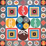 Serizawa Keisuke (1895&ndash;1984). <em>Mandala of the Four Season</em> 1971. Two-leaf screen, stencil-dyed tsumugi-weave silk, 70 1/4 x 70 3/8 in. Tohoku Fukushi University  Serizawa Keisuke Art and Craft Museum.