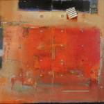 Sharon Booma. <em>No Burden of Persuasion.</em> Oil/mixed media on panel. 60 x 60 &nbsp;x 3 inches