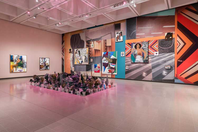 Installation view of Mickalene Thomas: All About Love. Photo: Mark Blower. Courtesy the artist and the Hayward Gallery.