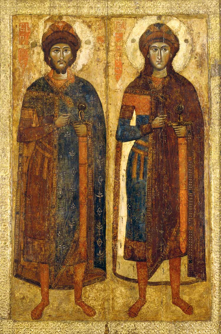 Boris and Hlib, mid-14th century. Tempera on wood, 142.5(h) x 94.3(w) cm. Kyiv Picture Gallery. © Collection of the National Museum