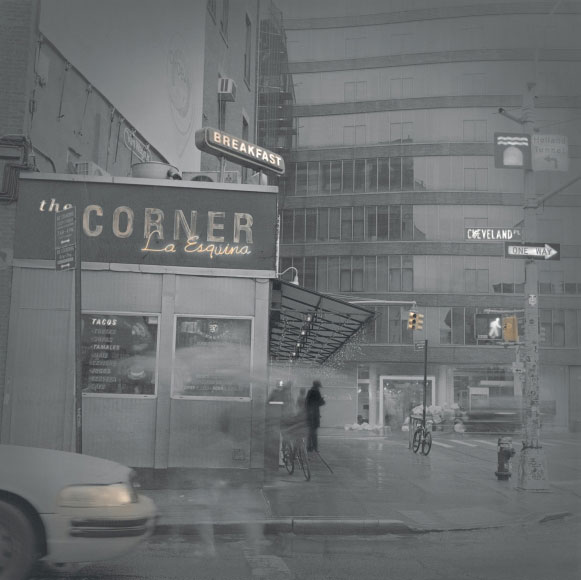 Alexey Titarenko. Corner La Esquina, New York, 2013. Gelatin silver print, printed by the artist, edition 1/5, 12 x 12 in (30.5 x 30.5 cm).