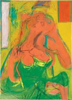 Willem de Kooning. Pink Lady, c1944. Oil and charcoal on panel, 48 1/4 x 35 1/4 in (122.6 x 89.5 cm). Wexner Family Collection © 2014 The Willem de Kooning Foundation / Artists. Rights Society (ARS), New York.