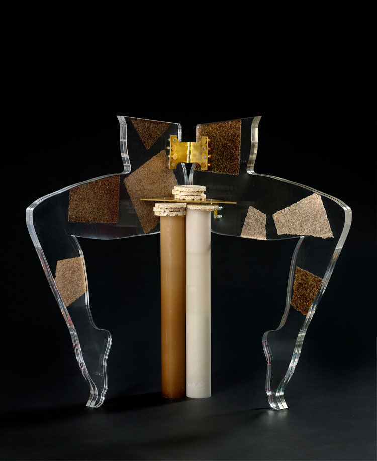 Anthea Hamilton, Leg Chair (SUSHI NORI), 2012. Acrylic, brass, plaster, wax, sushi nori, rice cakes. 91 x 92 x 46 cm. Presented by the Contemporary Art Society, 2015. © The artist. Photo: Doug Atfield.