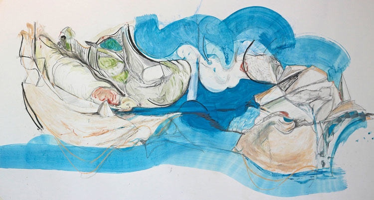 Rosanne Robertson, The Island, 2020. Charcoal, gouache and graphite. Acquired by The Hepworth Wakefield through the Contemporary Art Society’s Rapid Response Fund, 2020.
