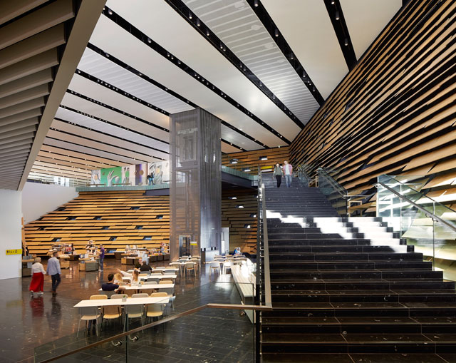 V&A Dundee, Scotland. Wide staircase with seating areas. © HuftonCrow.