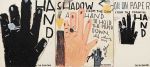 Rose Wylie, HAND, Drawing as Central, 2022
Oil on canvas, 184 × 402 cm (overall). Stedelijk Museum voor Actuele Kunst, Ghent. © Rose Wylie. Courtesy the artist and David Zwirner. Photo: Eva Herzog.