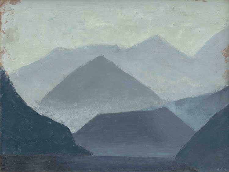 Meret Oppenheim, Mountains opposite Agnuzzo (Ticino), 1937. Oil on cardboard. Private collection.
© 2025, Prolitteris, Zurich.