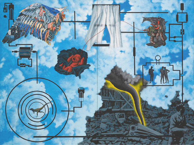 David Wojnarowicz, Wind (For Peter Hujar), 1987. Acrylic and collaged paper on Masonite, 182.9 × 243.8 cm. Second Ward Foundation. Photograph courtesy Museo Reina Sofia.