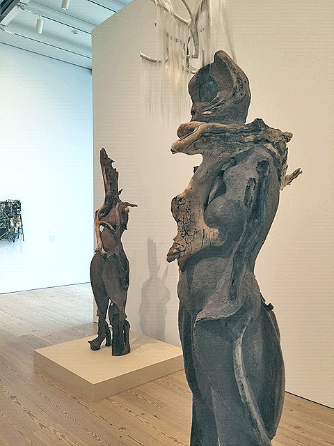 Wangechi Mutu, Sentinel I and Sentinel II, 2018. Installation view, Whitney Biennial 2019. Photo: Jill Spalding.