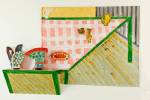Betty Woodman. Country Dining Room, 2015. Glazed earthenware, epoxy resin, lacquer, acrylic paint, canvas, wood, 164 x 244 x 30 cm. 
Photograph: Bruno Bruchi.