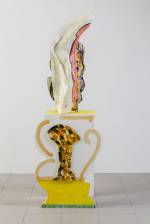 Betty Woodman. Vase Upon Vase: Diana, 2009. Glazed earthenware, epoxy resin, lacquer, acrylic paint, wood, 169 x 58 x 43 cm. 
Photograph: Bruno Bruchi.