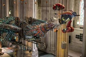 Xu Bing. Phoenix Project, 2008-2010. Installation view of Phoenix: Xu Bing at the Cathedral, The Cathedral Church of Saint John the Divine, New York, 2013. 28 metres in length, 8 metres in width, 5 metres in height. Courtesy Xu Bing Studio and The Cathedral Church of Saint John the Divine.