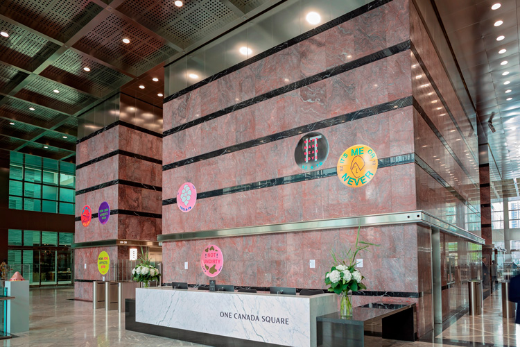 Silvia Ziranek, It Is Is It, installation view, Canary Wharf, 2019. Photo: Verdi Yahooda / Stephen White.